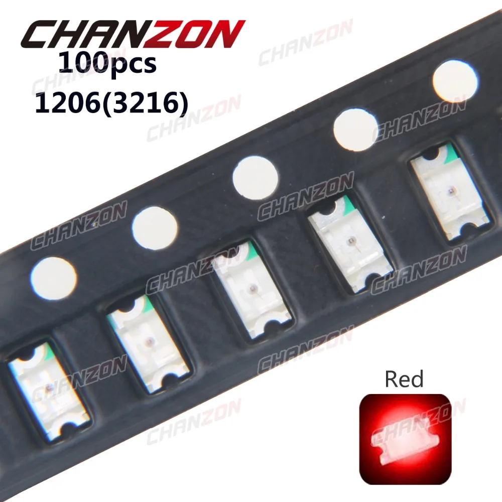 100 шт. SMD 1206 (3216) Красный Ультра яркий чип лампа поверхностного монтажа SMT бусины