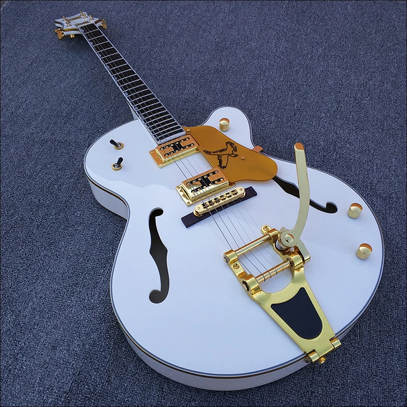 Newest Custom,white Jazz Electric Guitar,Bigsby and gold hardware,Semi