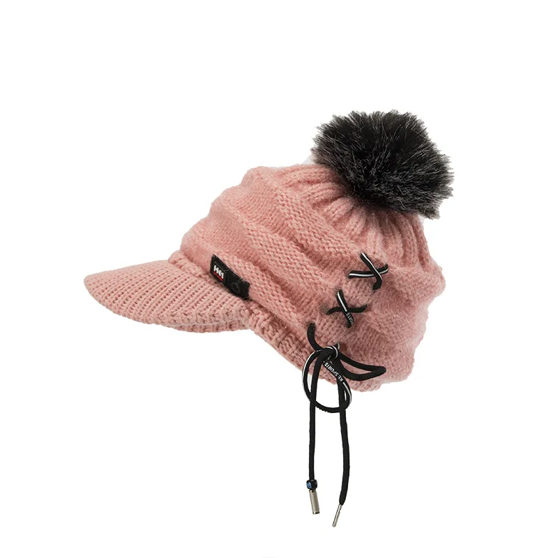 Новинка зимы, женские шапки, женские утолщенные теплые шапочки, шапки Skullies для девочек, шапка, женский Снэпбэк шерстяной помпон, шапка - Цвет: pink