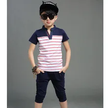 2016 Marque D’été Garçon Sport Impression Bande Vêtements Définit Coton Mode À Manches Courtes + Pantalon Court Garçon École D’été Vêtements ensembles