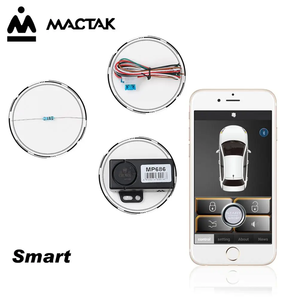 MACTAK смартфон Автомобильная сигнализация совместима с ios Телефон автомобильная система дистанционный смарт-ключ PKE автомобиль