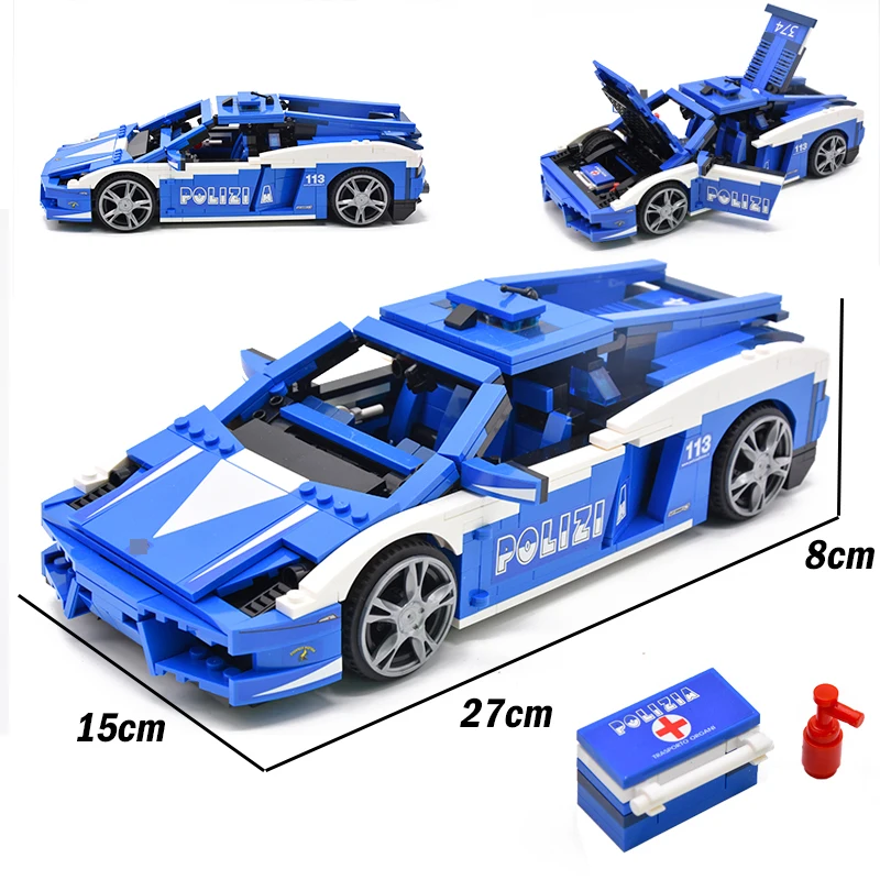 

1077pcs+ Creator Super Car Police Van Model Technic Building Kit Blocks Bricks Technician Toy Compatible with Legoings City Tech