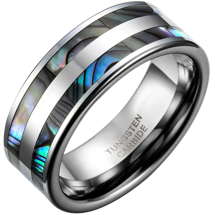 8 мм кольцо из карбида вольфрама высшего качества с двойной вставкой в виде раковины для мужчин обручальные кольца anillos hombre