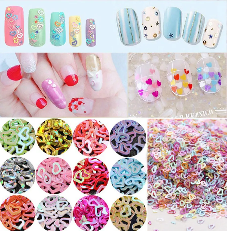 

1 Box Nail Art Glitter Paillette Mixed Color 12 Designs Mini Heart Hot Fashion Shining Manicure Glitter Sequins Nail Decoration