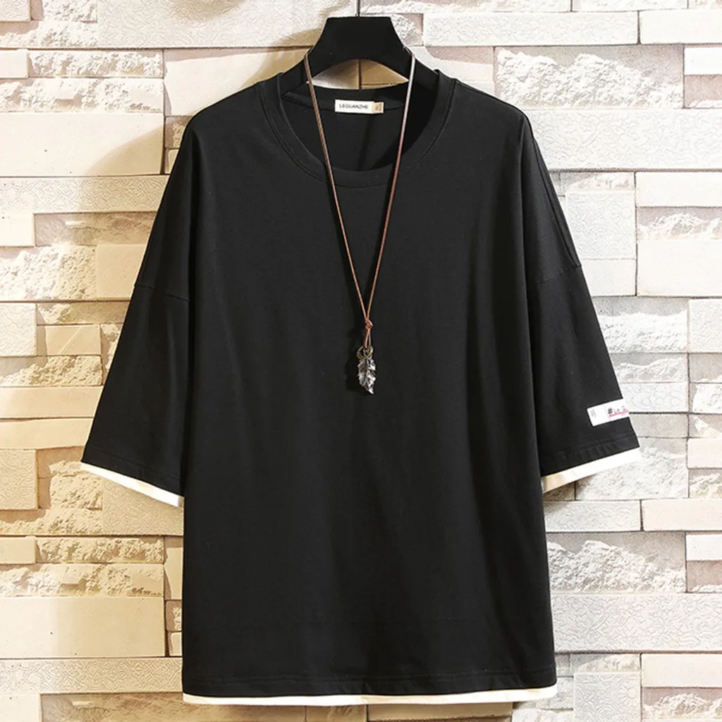 

Men's Large Size Summer New Style Fashion Top Men Fake Two Five-Cent Short Sleeves Big Code Top