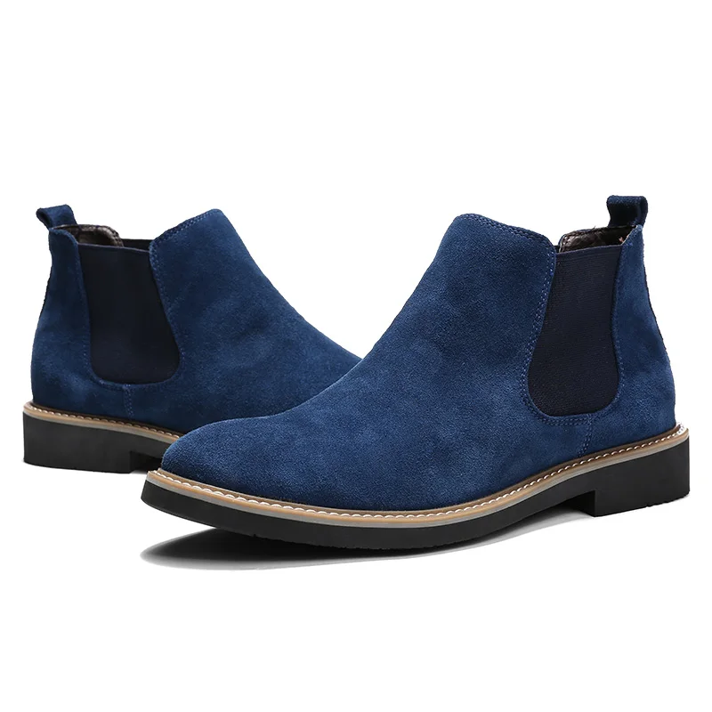 Homens blue Botas Camurça Couro Sapatos Dos Outono Tornozelo Black Britânico Estilo Moda Primavera De gray Chelsea Casuais qHfnwv5Wxv
