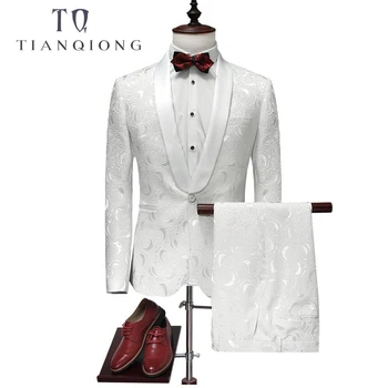 

TIAN QIONG Suit Men 2018 Latest Coat Pant Designs White Wedding Tuxedos for Men Slim Fit Mens Printed Suits Brand Men Clothing