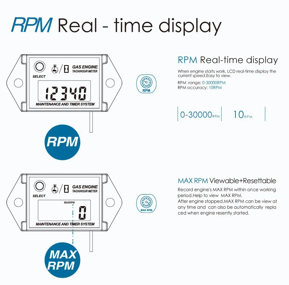 Runleader HM026A сбрасываемый RPM Тахометр Счетчик часов для ATV мотоцикл Quad гидроцикл моторы