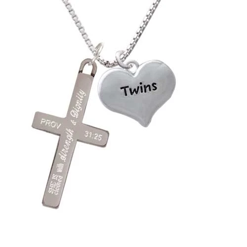 Twins Heart with Two Pair of Baby Feet - Strength and Dignity - Cross Necklace (1)