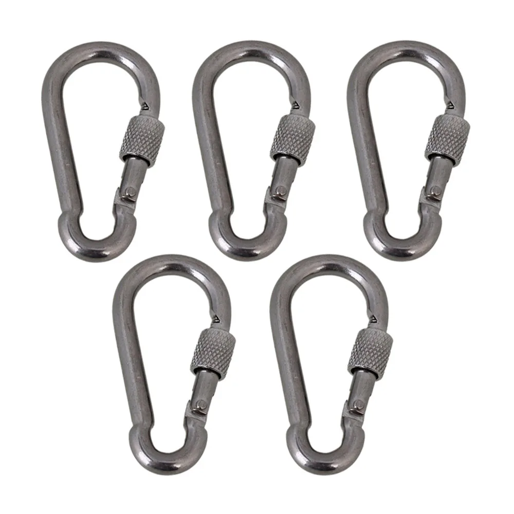 

5pcs Multifunctional 304 Stainless Steel M6 Spring Safety Hook Climbing Equipment Carabiner Quick Oval Screw Rock Lock