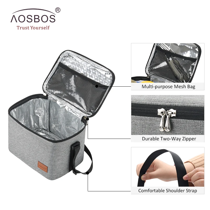 Aosbos Fashion Portable Thermal Lunch Bags for Women Kids Men Multifunction Food Picnic Cooler Box Insulated Tote Bag Storage