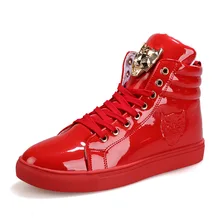 Мужская Высокая лакированная кожа PU повседневная мужская обувь на плоской подошве Уличная обувь кожаные ботильоны Мужские Модные Ботинки martin