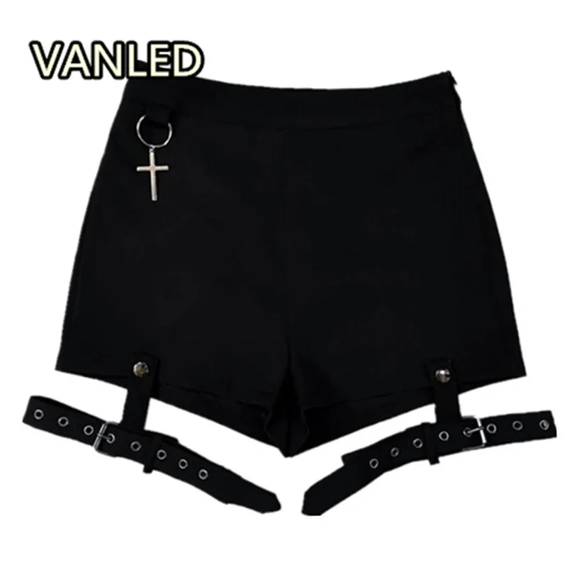 

PUNK Shorts For Harajuku Ring Cross High waist Slim Hip Women Shorts