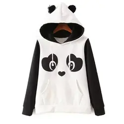 Милая толстовка с капюшоном с принтом панды для девочек-подростков, цвет белый, черный, флисовый пуловер