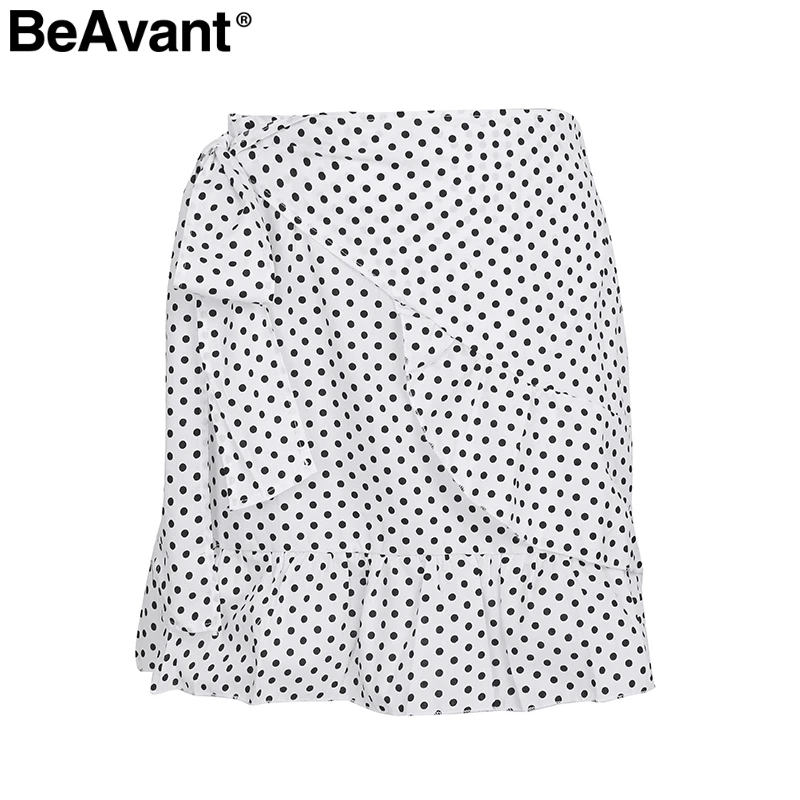 BeAvant Boho юбки с цветочным принтом женские весенние мини-юбки в горошек летние уличные юбки в полоску с оборками Женские - Цвет: White Dot