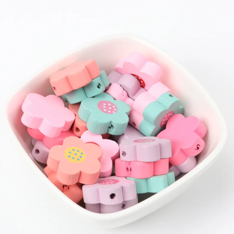 

Flower Mix New Natural Wooden Spacer Beads For Decoration Handmade Jewelry Making DIY Accessory 19mm 20pcs