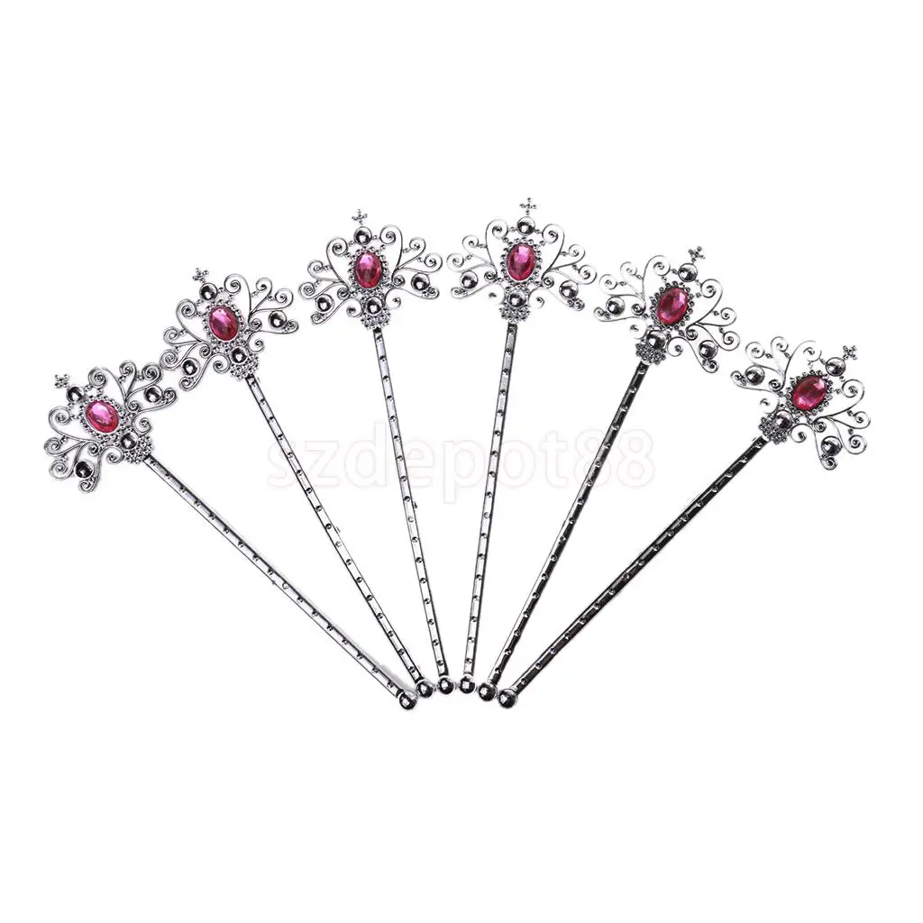 

6x Silver Fairy Princess Wand wirh Pink Jewel Fancy Dress Girls Magical Sceptre