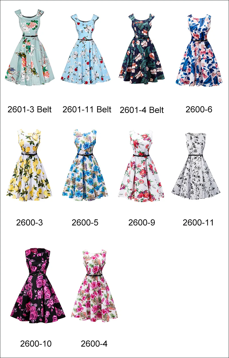 Kostlish Print Summer Dress Women 2017 Cotton Sleeveless 50s Vintage Dress With Belt Elegant Rockabilly Party Dresses Sundress (100)