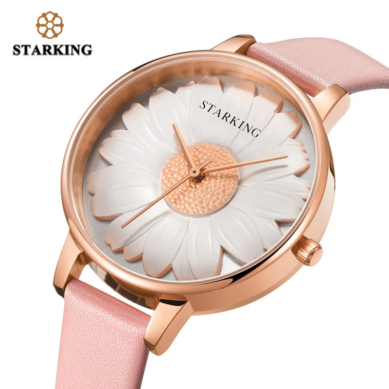 

STARKING Watch New Arrival 3D Chrysanthemum Dial Dress Women Watch Stainless Steel Watch Ladies Wrist Watches Vintage Timepieces