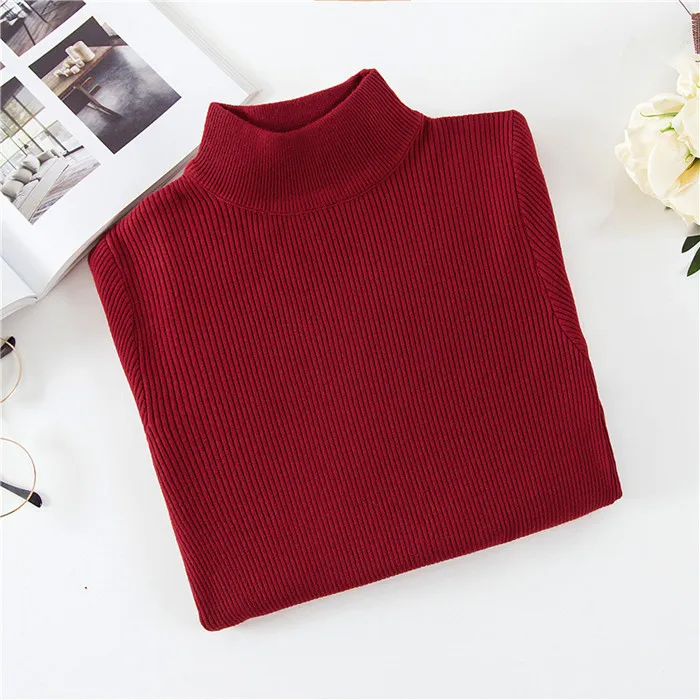 Winter Warm Basic Long Sleeve Lady's Sweater Turtleneck Pullover Knit Sweaters For Women Jumper Pull Femme Green Female Sweaters - Цвет: Бургундия