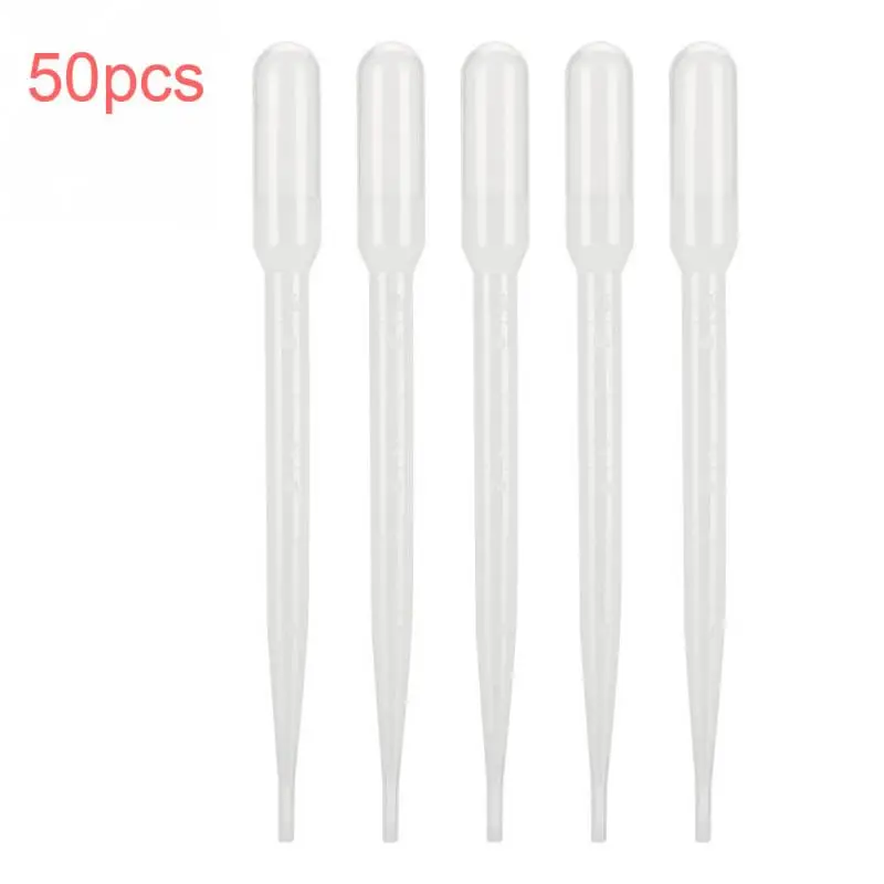 

50pcs 3ml Clear Disposable Pipette Dropper Plastic Transfer Graduated Pasteur Dropper For Nail Art Eyelashes Makeup Tattoo Body