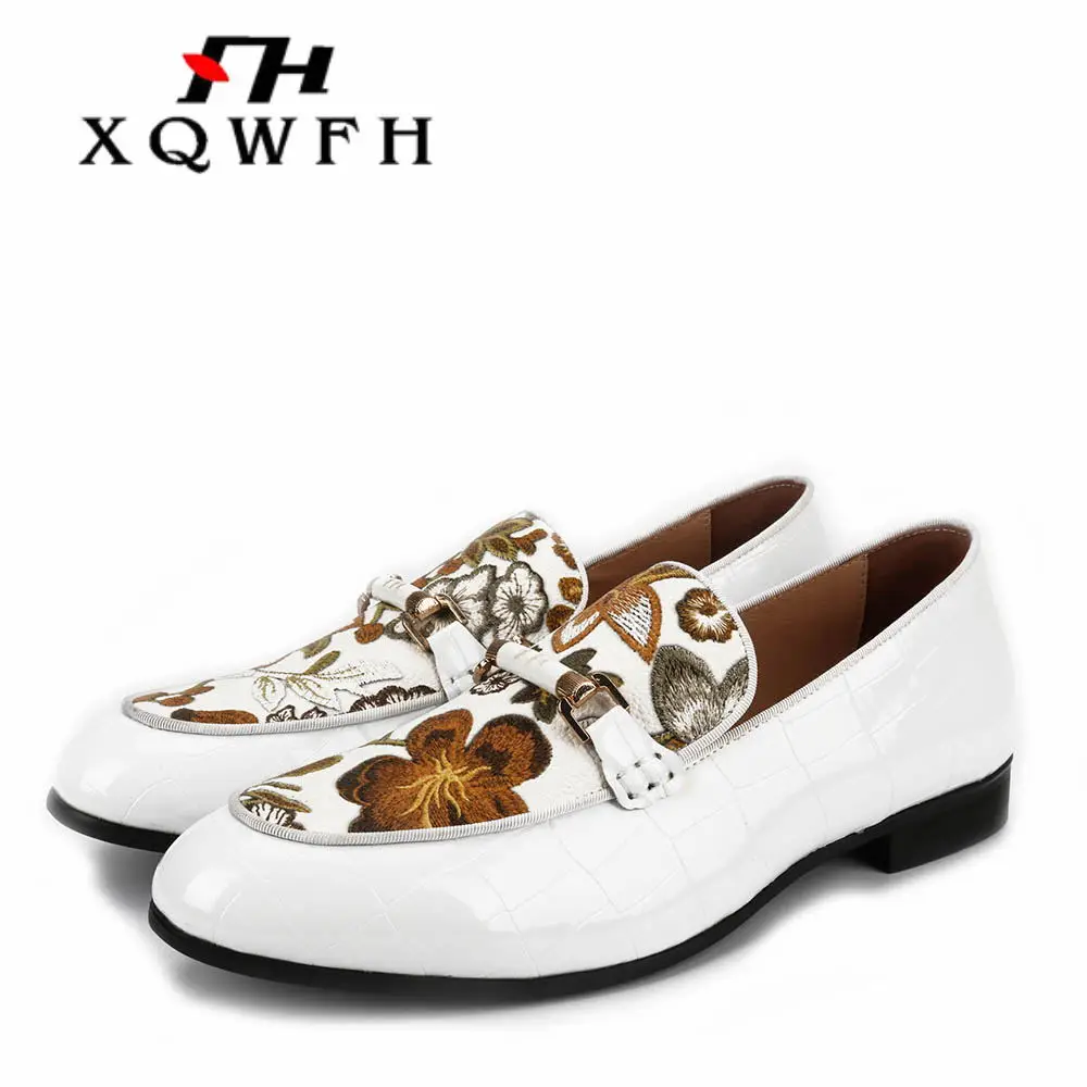 

Handmade Men Shoes White Leather and Printed Men's Casual Shoes Men Flat Shoes Stylist Sneakers