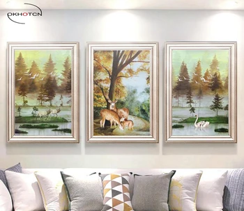 

Unframed 3 Pieces/Set Swan Deer Family Animal Painting Wall Art Poster Modular Popular Pictures Prints Posters