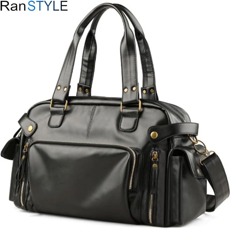 

vintage men bag Rivets black brown crossbody bags for men duffle storage bag soft leather business travel commercial briefcase