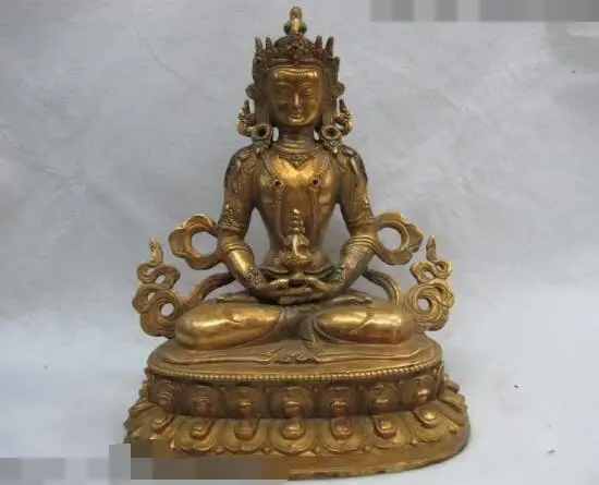 

S06199 Tibet Fane 100% purple Copper Bronze 24K Gild Longevity Amitayus Buddha Statue