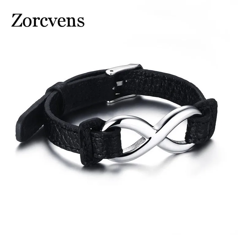 

ZORCVENS Black Genuine Leather Infinity Sign Wrap Wrist Band Rope Bracelets for Women and Men Jewelry Size Adjustable