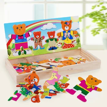 

Children's puzzle pieces wooden puzzle pieces change clothes LY01 four cubs dress 0.3