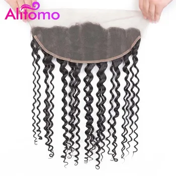 

Alitomo Malaysian Deep Wave Hair Top Frontal 13x4 Non Remy Human Hair Lace Frontal Natural Black 8-20 Inch Free Shipping
