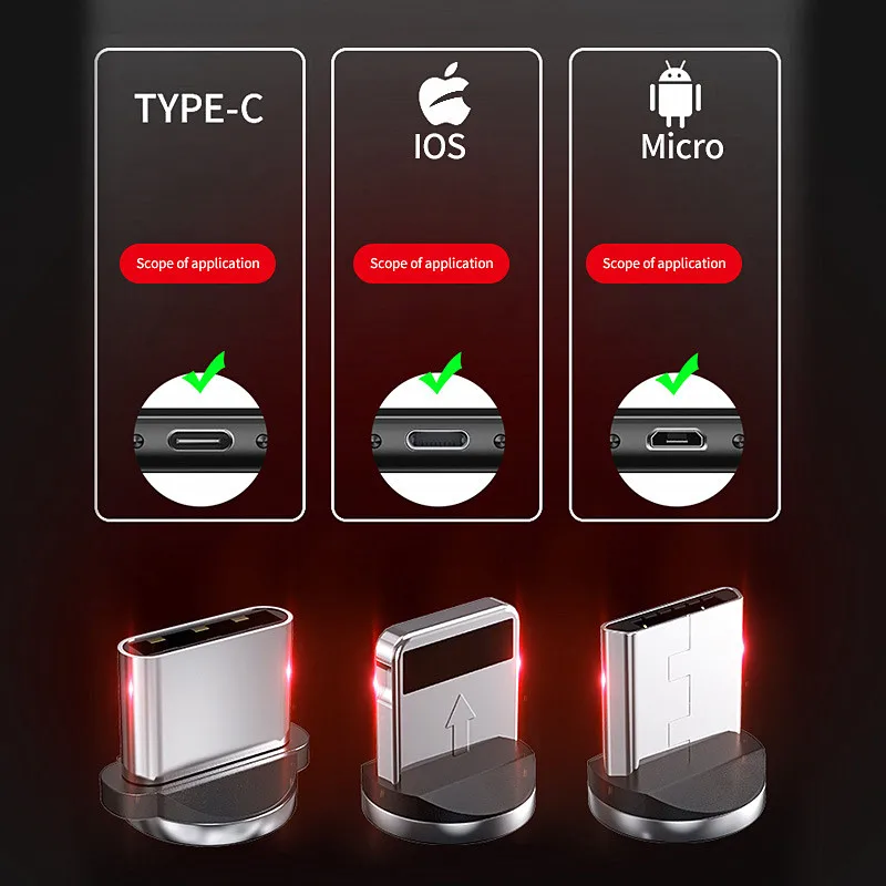 Магнитный кабель Micro USB для быстрой зарядки, кабель usb type C, магнитный кабель для зарядки и передачи данных, шнур для iPhone X 7 8 samsung S9 Xiaomi