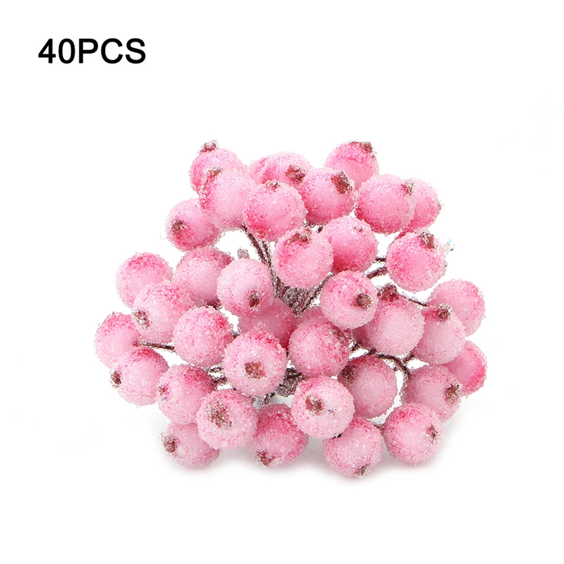 40 Pcs Decorative Mini Christmas Frosted Fruit Berry Holly Artificial Flower PXPC