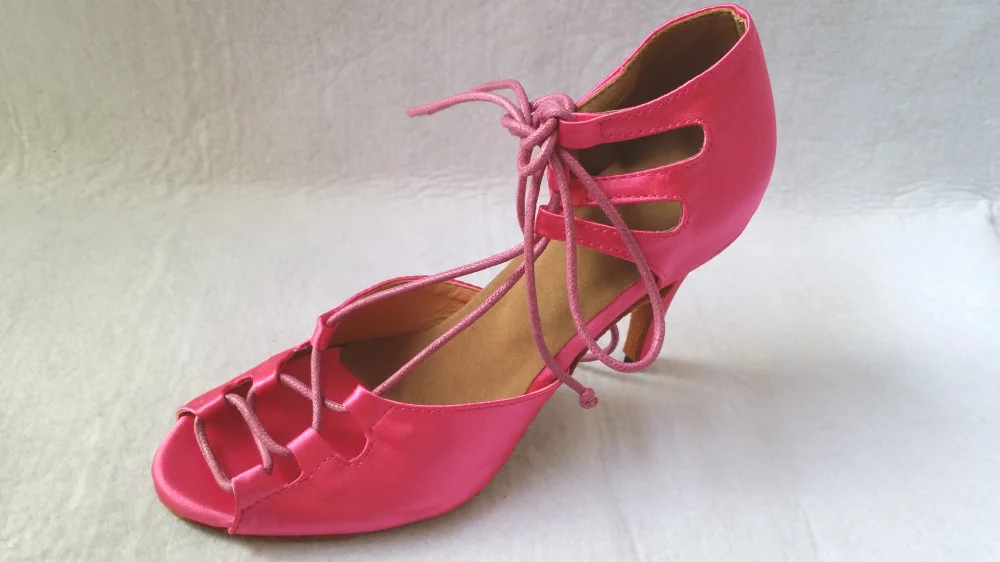 Женские Девушки Горячие Розовые атласные бальные латинские Самба Сальса Ceroc Танго танцевальная обувь все размеры