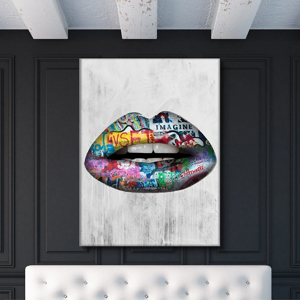 QKART Poster and Print Picture Sexy Lips Painting Home Decor No Frame Wall Pictures for Living Room Canvas Painting Wall art