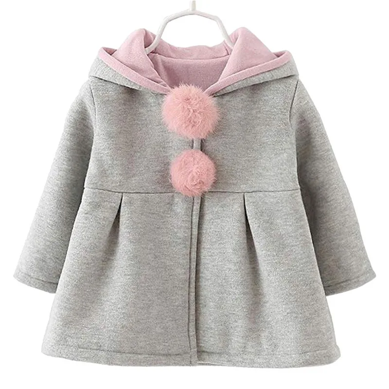 Loozykit/пальто с длинными рукавами для маленьких девочек; куртка с капюшоном и заячьими ушками; Повседневная теплая детская куртка с капюшоном; Верхняя одежда; Новое поступление; сезон осень - Цвет: Gray