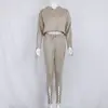 OMSJ-conjunto de dos piezas de vendaje para mujer, traje informal liso con cordones, ropa para mujer, sudadera corta, Top y pantalones, chándal ► Foto 2/4