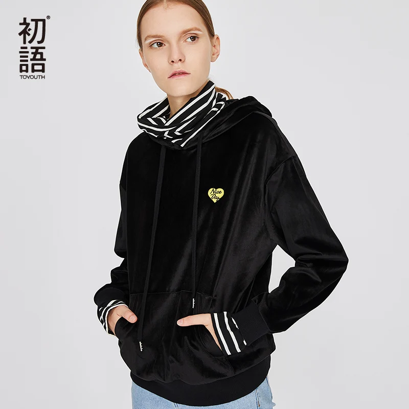 

Toyouth Long Sleeve Tops Harajuku Sweatshirt Winter Hooded Sweatshirt Mujer Streetwear Oversized Boyfriend Striped Top 2019