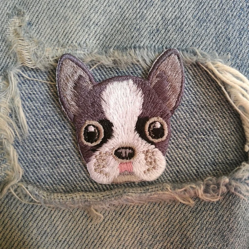 

1 PIC 4.2*4.3CM Embroidered cloth computer embroidery chapter personality DIY BostonTerrier DOG decorative patches for CLOTH