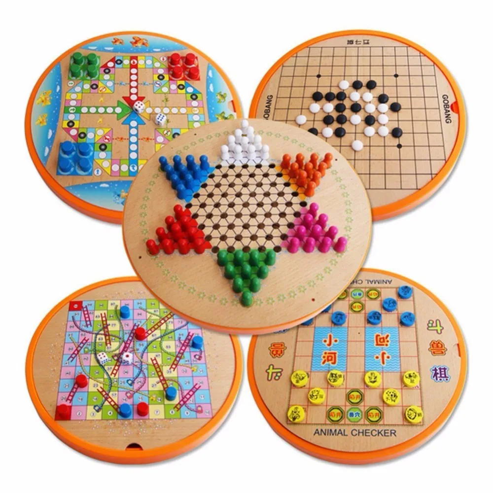 

Standard Chinese Checker 10 in 1 Wood Table Game Set Kids Brain Development Early Educational Intelligence Flying Chess Games