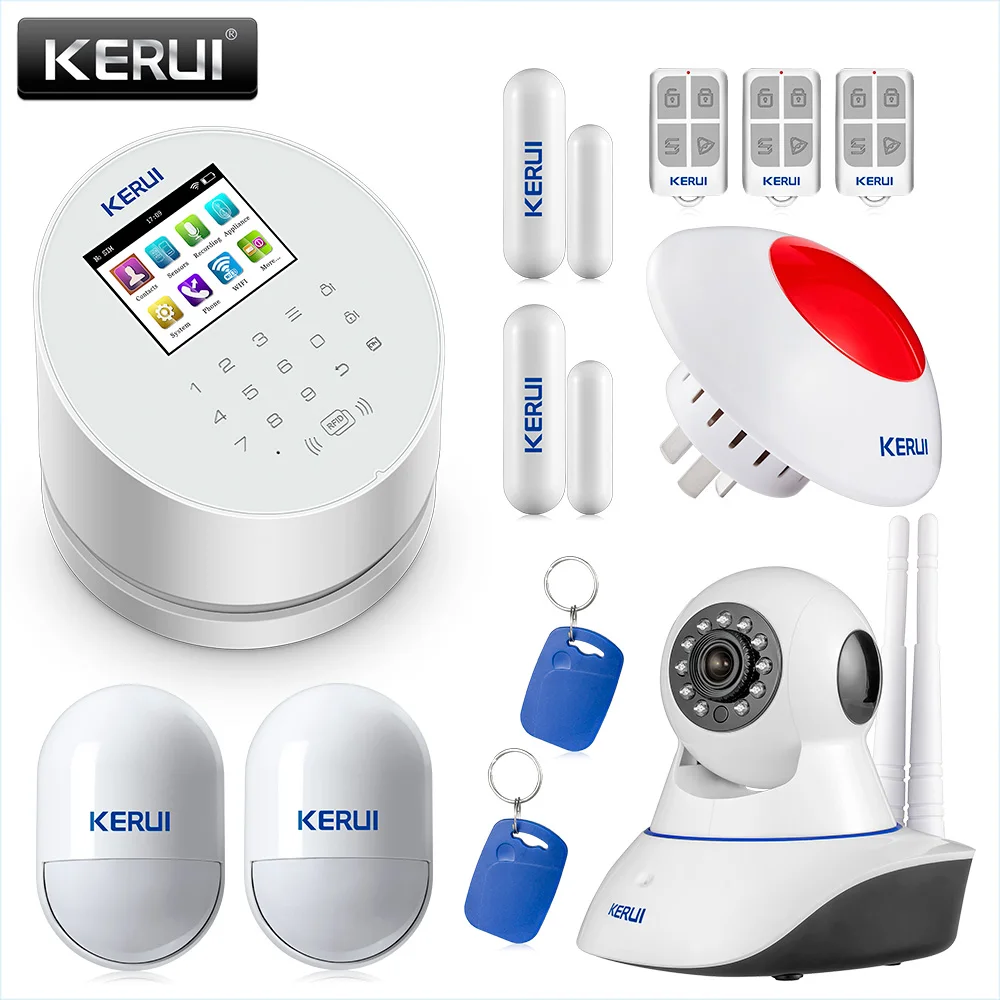 

KERUI W2 GSM 850/900/1800/1900MHz Home Burglar Alarm System RFID Card Disalarm With 720P Wireless WIFI IP Camera