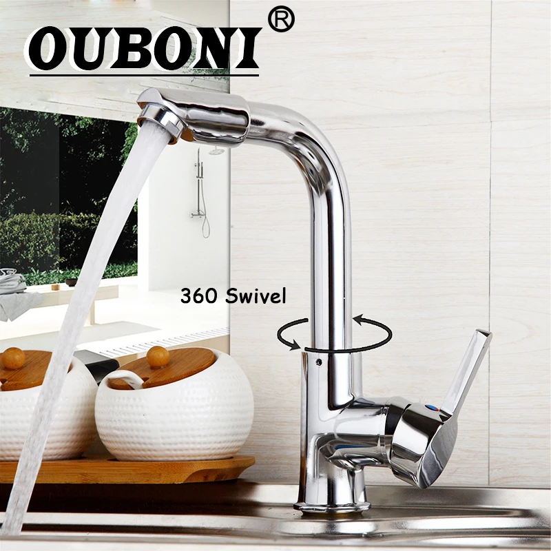 

OUBONI Luxury 360 Swivel Deck Mounted Chrome Polished Bathroom Basin Stainless Steel Water Mixer Kitchen Sink Taps Faucet