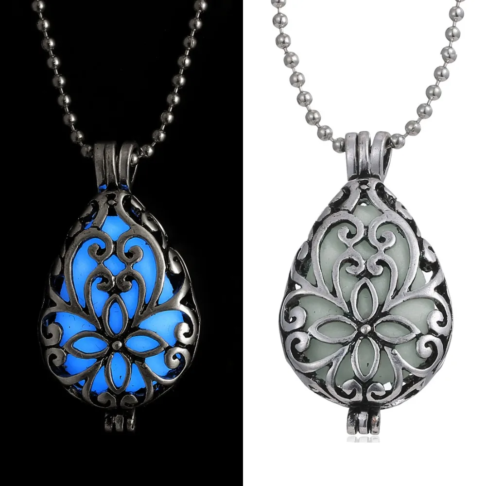 Magic Locket Cage Hollow Teardrop Fairy Glow in the Dark Oil Diffuser Luminous font b Pendants