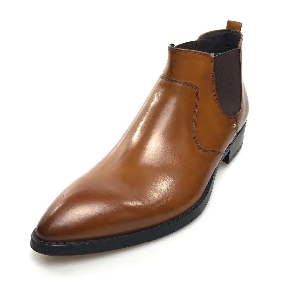 Grimentin Men Ankle Boots Genuine Leather Orange Slip On Business Formal Shoes
