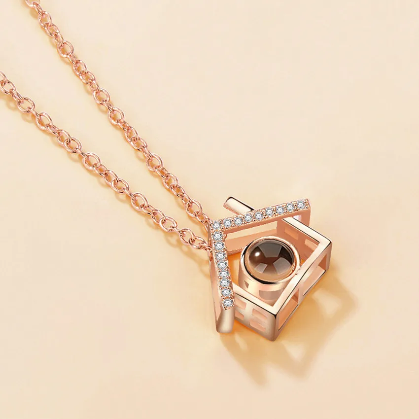 

New 100 Languages I Love You Projection Pendant Necklace Women Men Best Friends Gift Graduation Jewelry Rose Gold Chain Kolye