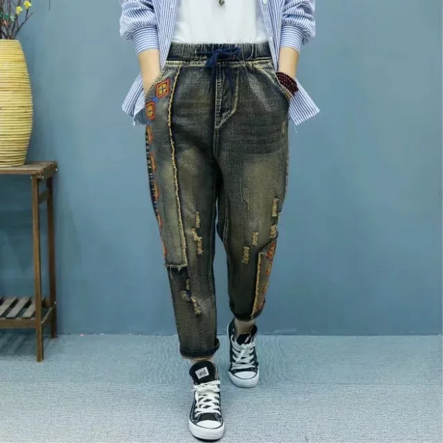 Spring Autumn Jeans 20108 Women New Retro Loose Elastic