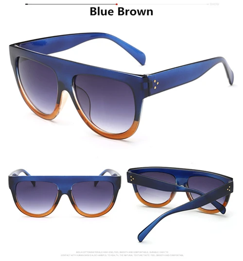 Flat Top негабаритных Для женщин солнцезащитные очки ретро щит Форма Luxy бренд дизайн большой кадр заклепки оттенки солнцезащитные очки Для женщин UV400 очки - Цвет линз: Blue Brown