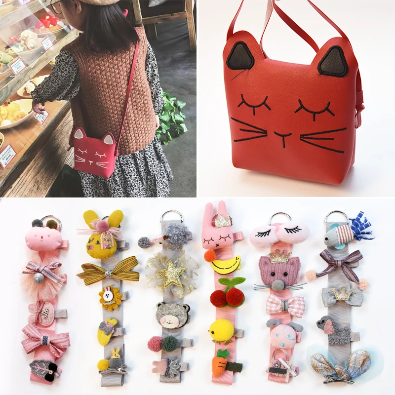 

5PCS/Shoulder Bag Cartoon Crown Bow Girls Cute Hairpins Handmade Princess Barrettes Hair Clips Headbands Kids Hair Accessories