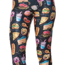 Эластичный Повседневное брюки 3D цифровая печать мультфильм американский еда узор Для Женщин Леггинсы 7 размеров Фитнес Костюмы